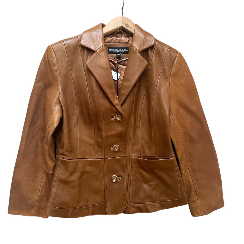 NWT Monterey Bay Jacket Womens‎ Brown Leather Single Breasted Boho Chic Size 4P